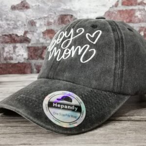 Hepandy Funny Boy's Mom Hat for Women, Embroidered Gifts Mama Baseball Cap, Distressed Washed Black Cotton Adjustable Hat