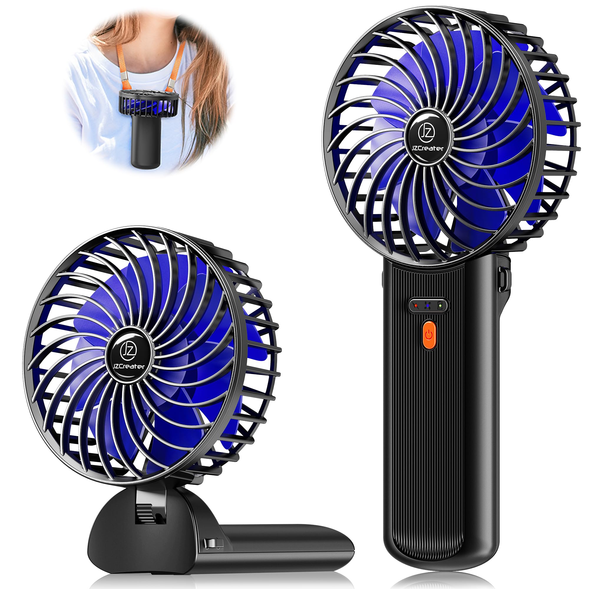 JZCreater Mini Handheld Fan,Portable Hand Held Fan, 15H Cooling Fan, Quiet 4 Speed, USB Rechargeable Battery Operated Desk Fan, Small Folding Electric Fan for Travel Outdoor Home Office Makeup, BLACK