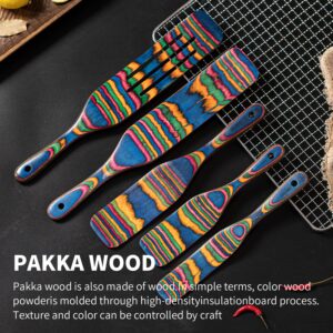 Pakkawood Spurtle Set, Gudamaye 5 Pcs Wooden Spurtle Set, Wooden Spoons for Cooking, Wooden Utensils for Cooking, Spurtles Kitchen Tools As Seen On Tv, Camping Cookware, Halloween Decorations