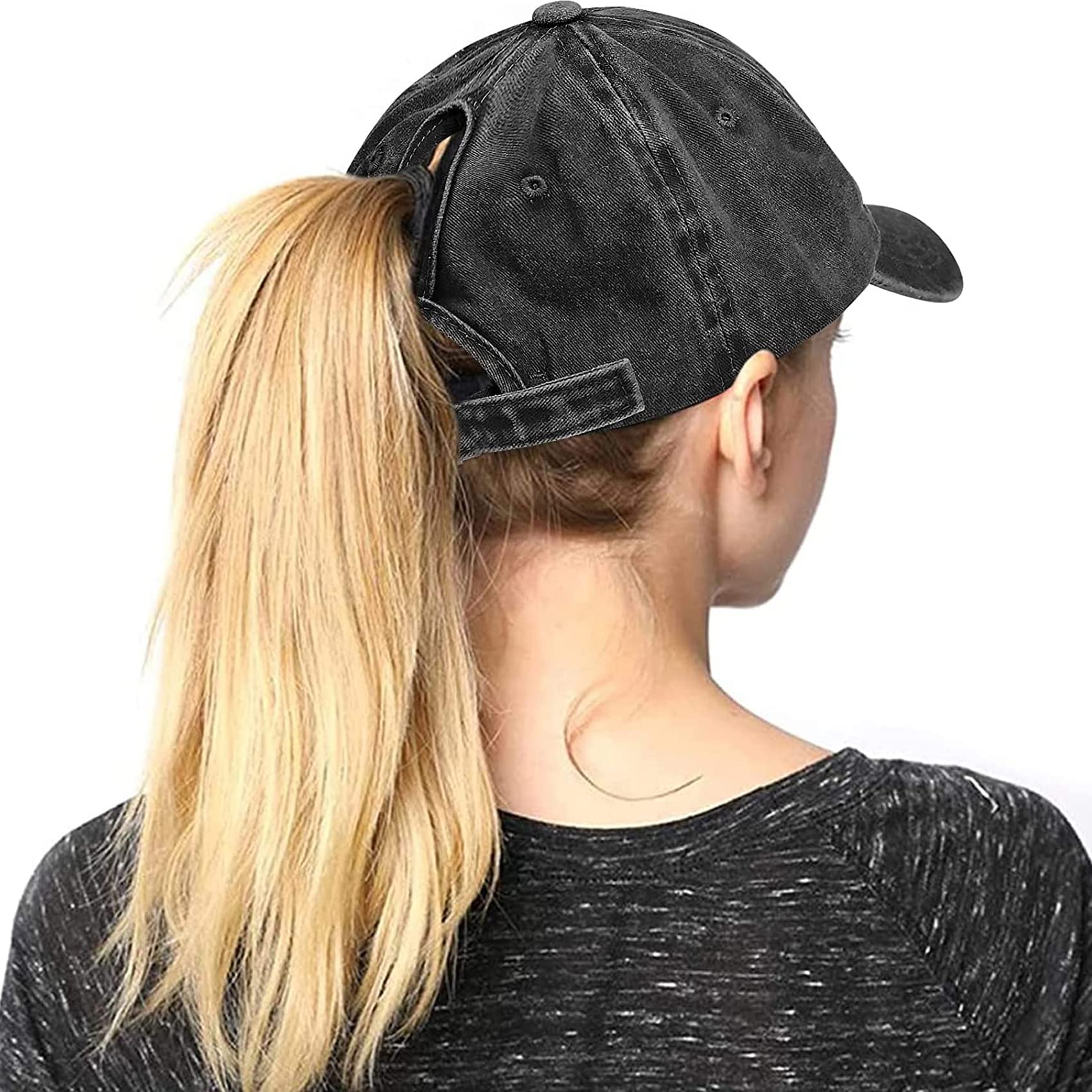 RNFENQS Women's Boy Mom Ponytail Baseball Cap Embroidered Denim Cotton Mama Hat Black