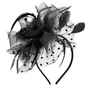 WLLHYF Fascinators Hat, 1920s Fascinators Hats for Women Flower Mesh Feathers Hair Clip Tea Party Hats Feather Headband (Black)