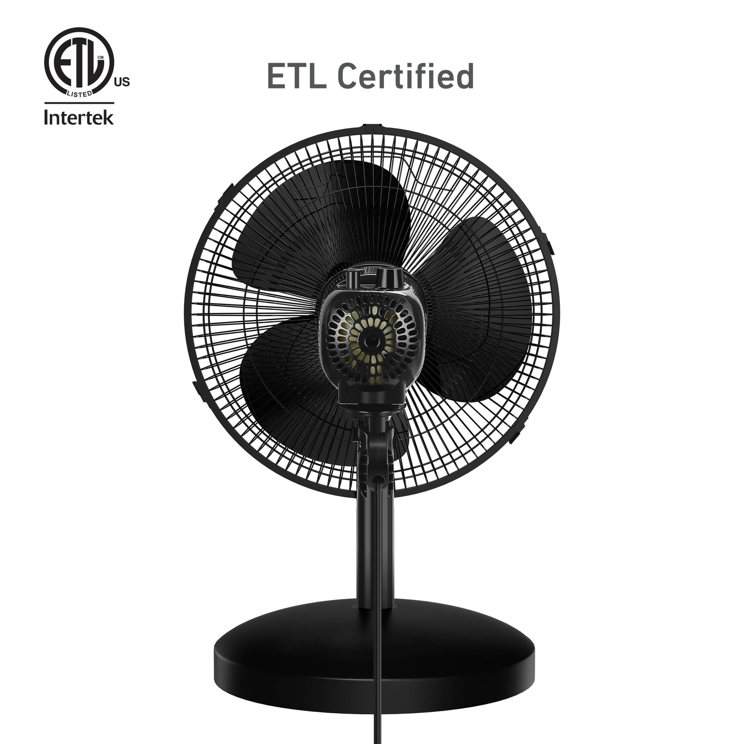 HOLMES 12" Table Fan, 75° Oscillation, 3 Speeds, 15° Adjustable Head Tilt, Ideal for Home, Bedroom or Office, Black