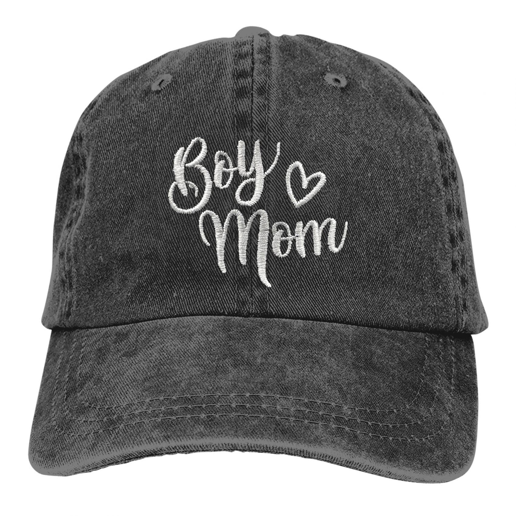 RNFENQS Women's Boy Mom Ponytail Baseball Cap Embroidered Denim Cotton Mama Hat Black