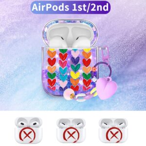 Kokaaee for Airpod Case 2nd & 1st Generation Cover Kawaii Funda Cute Aesthetic Girl Women Protector Liquid Glitter Bling Sparkly Heart Design Estuche Keychain Y2K Girly for Apple Air Pod 1/2 Gen