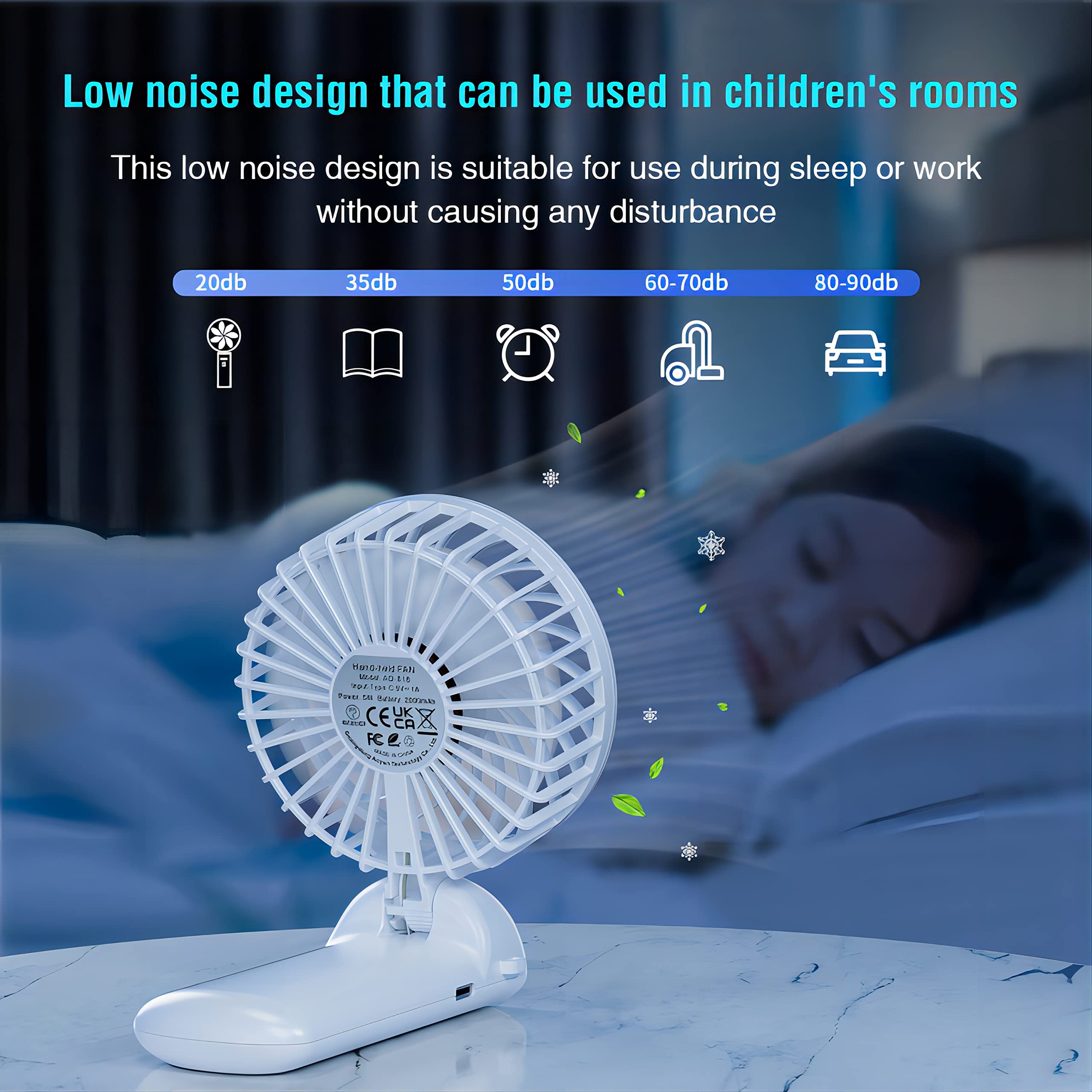 Psecici Handheld Fan, Mini Portable Fan with lanyard，4 Speeds Level Personal Fan, 180 Degree Foldable Desk Fan for Travel Outdoor Office Household