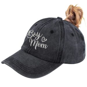 RNFENQS Women's Boy Mom Ponytail Baseball Cap Embroidered Denim Cotton Mama Hat Black