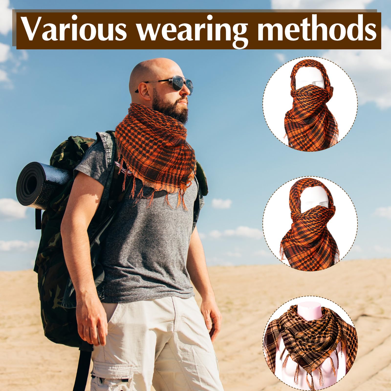 Newcotte 15 Pcs Military Shemagh with Tassel Desert Tactical Scarf Keffiyeh Women Men Face Head Wrap Winter Scarf Wrap for Neck Costume Mask Accessories, 43 x 43 Inches