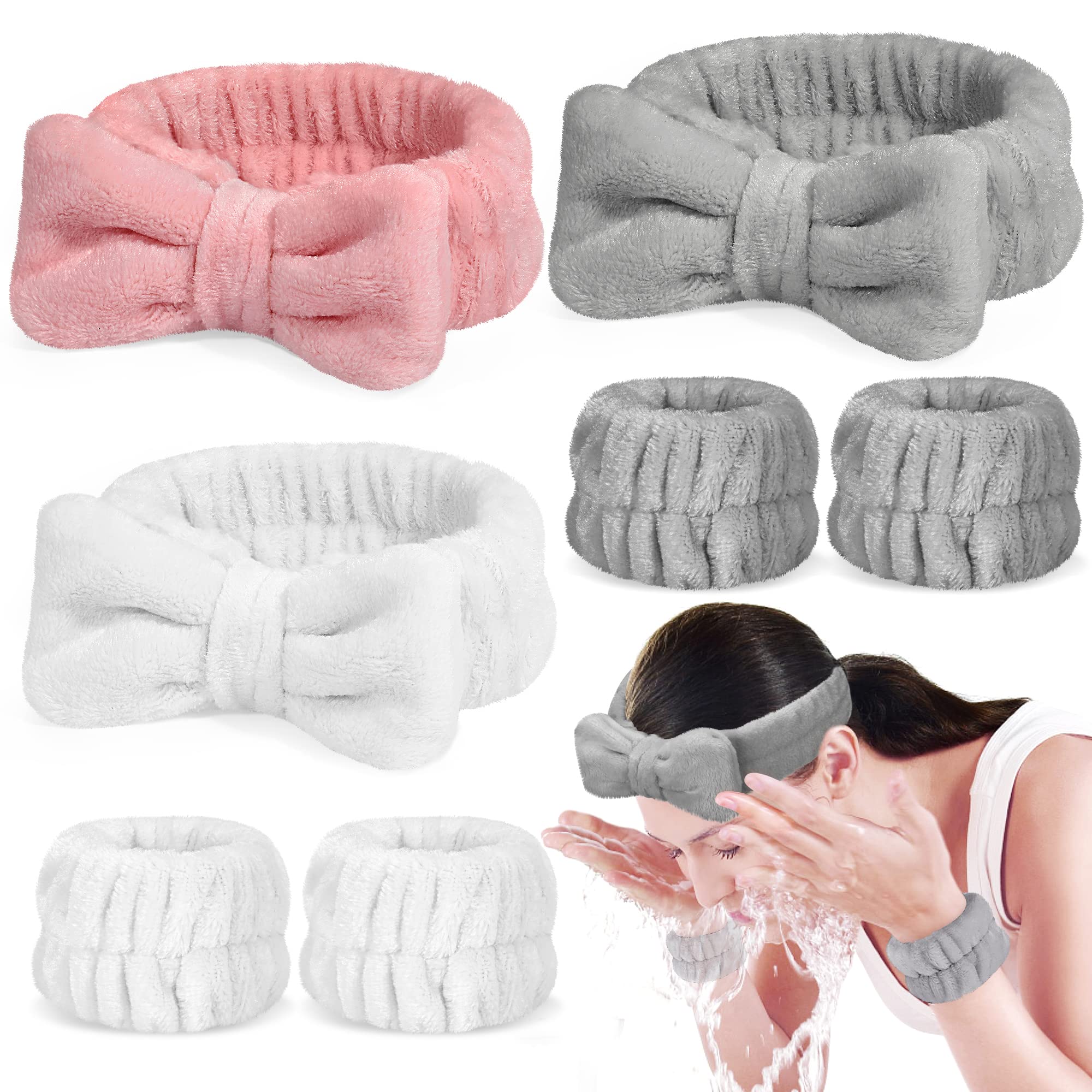 Crosize 7 Pack Headband and Wristband Set for Women - Spa Skin Care Terry Cloth Headbands and Towels for Makeup, Facial Care