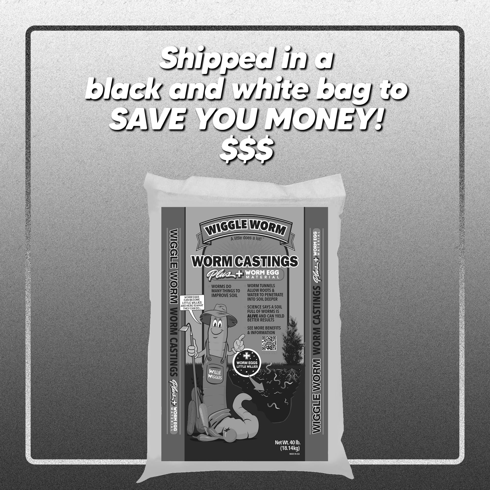 WIGGLE WORM Castings Plus Worm Egg Material, 40-Pounds - Fertilizer for Houseplants, Vegetables, and More - Earthworm Castings to Help Improve Soil Fertility and Aeration