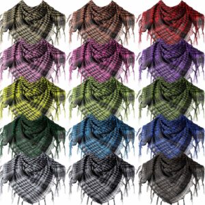 Newcotte 15 Pcs Military Shemagh with Tassel Desert Tactical Scarf Keffiyeh Women Men Face Head Wrap Winter Scarf Wrap for Neck Costume Mask Accessories, 43 x 43 Inches