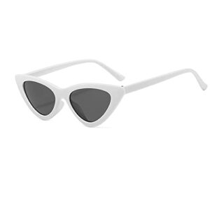 OZPYKAE Women's Vintage Cat Eye Sunglasses, Plastic Frame, Grey Lens, UV Protection Coating, Surfing, White