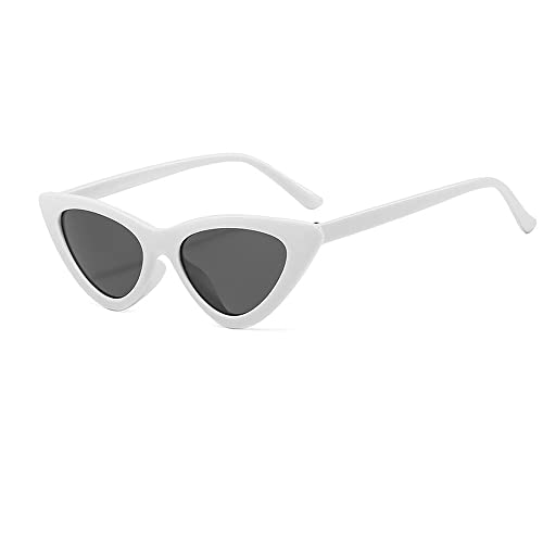 OZPYKAE Women's Vintage Cat Eye Sunglasses, Plastic Frame, Grey Lens, UV Protection Coating, Surfing, White