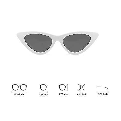 OZPYKAE Women's Vintage Cat Eye Sunglasses, Plastic Frame, Grey Lens, UV Protection Coating, Surfing, White