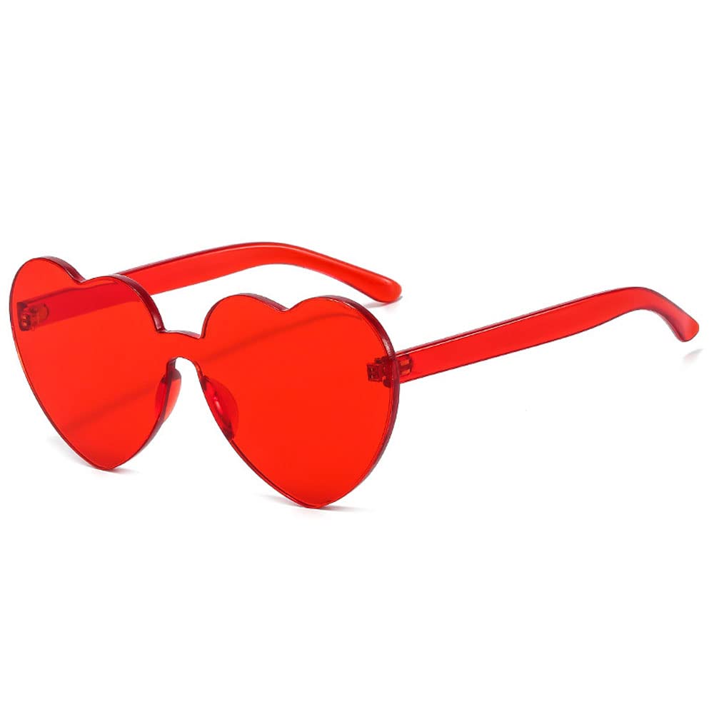 YooThink Love Heart Shaped Sunglasses for Women Colorful Rimless Sunglasses Party Sunglasses (Queen Red)