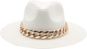 soleoro chic wide brim panama fedora straw sun hat with gold chain for women pool beach vacation bachelorette