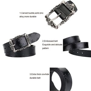 IWFTC Belt for Women Classic Women'Vintage Buckle Belt-Leather Adjustable Stylish Belt for Pants and Jeans (Black,100cm)