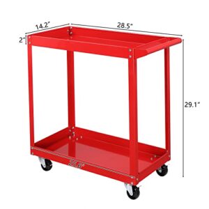 TUFFIOM 2 Tier Rolling Tool Cart, 220 LBS Capacity Industrial Service Cart w/Wheels, 2 Shelf Steel Utility Cart, Tool Storage Organizer for Mechanic, Garage, Workshop, Warehouse & Repair Shop, Red