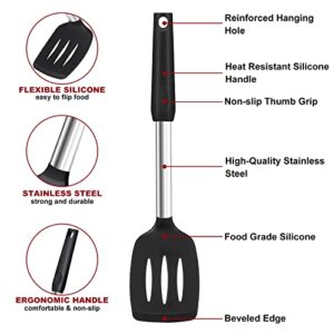 Silicone Spatula Turner Set, Premium Spatulas Silicone Heat Resistant Pack of 2 Kitchen Spatula for Nonstick Cookware, Solid & Slotted Rubber Spatula for Fish, Eggs, Pancakes, Wok, Cooking Utensils