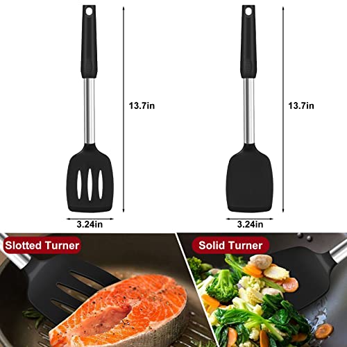 Silicone Spatula Turner Set, Premium Spatulas Silicone Heat Resistant Pack of 2 Kitchen Spatula for Nonstick Cookware, Solid & Slotted Rubber Spatula for Fish, Eggs, Pancakes, Wok, Cooking Utensils