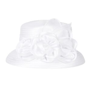 Derby Hat for Women Church Tea Party Kentucky Wedding Cloche Bowler Bucket Hats(White)