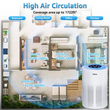 Tailulu Air Purifiers for Home Pets Large Room Up to 1722ft², H13 True HEPA Air Purifier for Bedroom, with Night Light, Sleep Mode, 4 Speed for Allergies Dust Smoke Pollen Pet Dander Hair Smell Odor