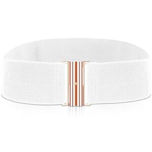 cobee women elastic wide belt,waist belt with flat buckle(white)