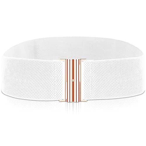 Cobee Women Elastic Wide Belt,Waist Belt with Flat Buckle(White)