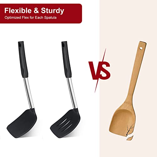 Silicone Spatula Turner Set, Premium Spatulas Silicone Heat Resistant Pack of 2 Kitchen Spatula for Nonstick Cookware, Solid & Slotted Rubber Spatula for Fish, Eggs, Pancakes, Wok, Cooking Utensils