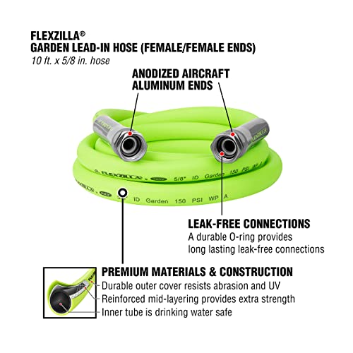 Flexzilla Garden Lead-In Hose, 5/8" x 10', Female to Female Fittings (3/4" - 11 1/2 GHT)