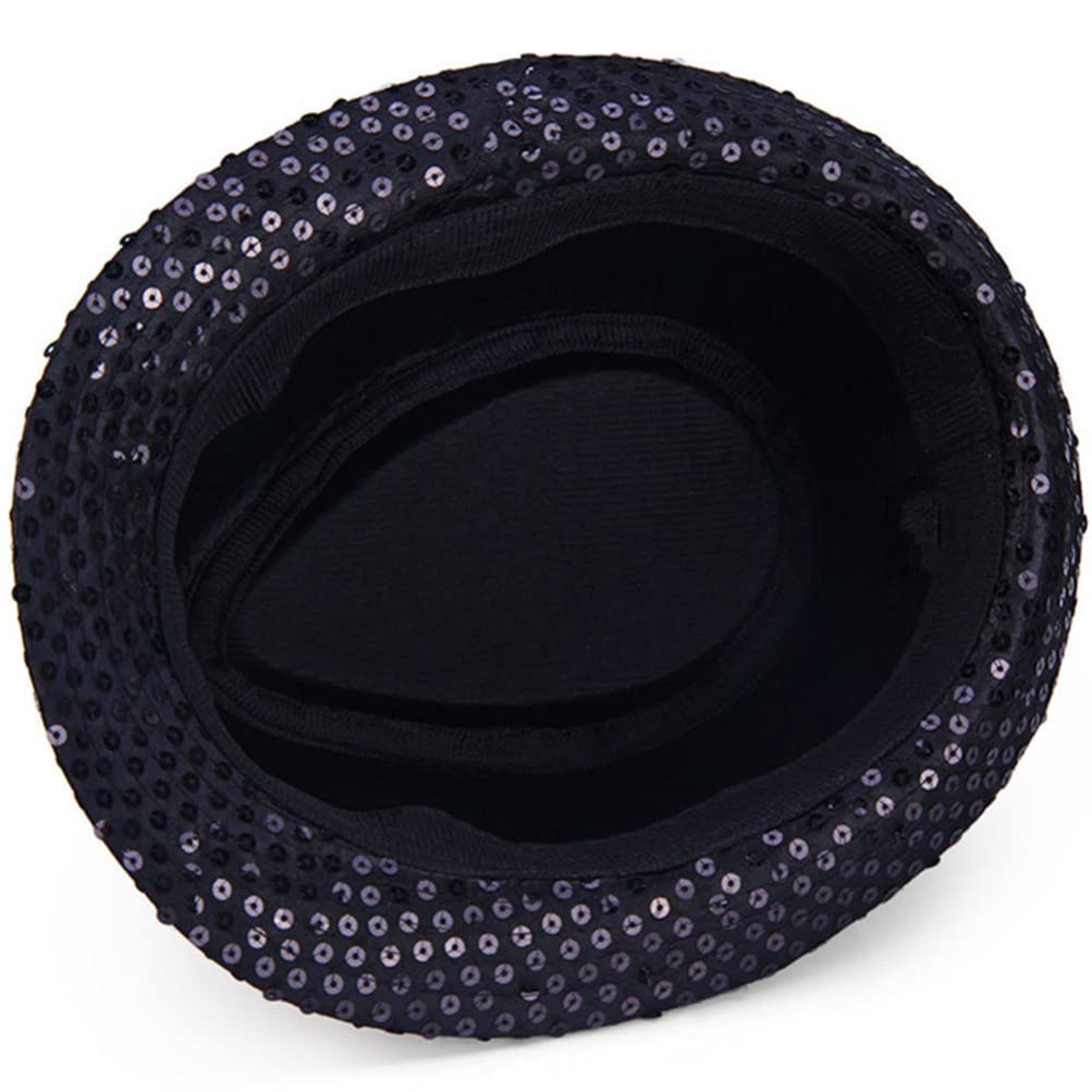 TENDYCOCO 2pcs Fashion Sequin Fedora Hats for Women Men Jazz Hat Disco-Black