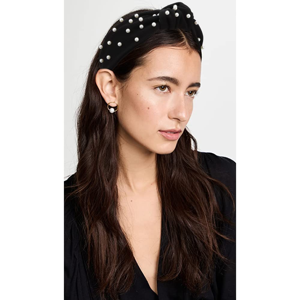 Atoden Pearl Knotted Headbands: 2Pcs Black Beaded Jeweled Embellished Hair Accessories Gift for Women