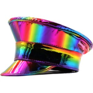 Colorful Rainbow Hat, Reflective Cap Baseball Cap, Flat Bill Hats, Captain Hat, Bucket Cap, Suitable for Sunshade, Show, Sun Protection, Banquet (Captain Hat)