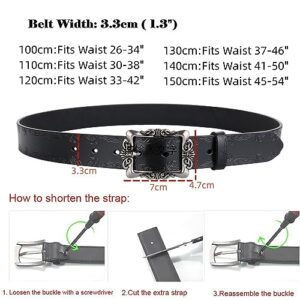 IWFTC Belt for Women Classic Women'Vintage Buckle Belt-Leather Adjustable Stylish Belt for Pants and Jeans (Black,100cm)