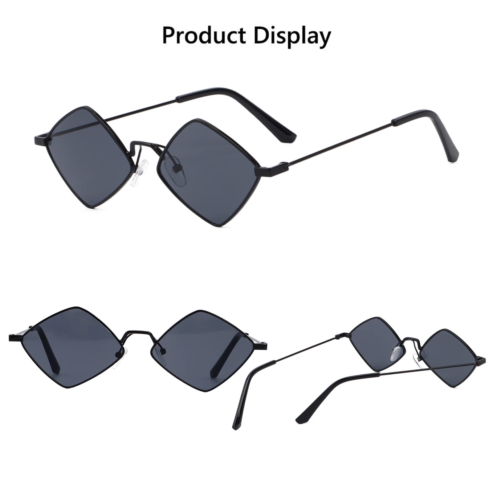 Dazzleimart Retro Diamond Shape Sunglasses for Men Women, Trendy Metal Quadrilateral Frame Shades UV Protection Film Sun Glasses (Black-Black Gray)