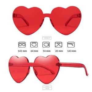 YooThink Love Heart Shaped Sunglasses for Women Colorful Rimless Sunglasses Party Sunglasses (Queen Red)