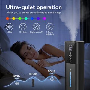 Humidifiers Large Room Bedroom with 7 Colors Light, 2.1Gal(8L) 3 Speed Quiet Ultrasonic Cool Mist Humidifier with 360° Nozzle, Humidity Setting, Timer,Aroma Box for Home Plant Baby Yoga Sleep (Black)