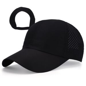 BUTITNOW New Upgraded Women Backless Baseball Cap High Ponytail Snapback Curl Caps Adjustable High Messy Bun Ponycap Black