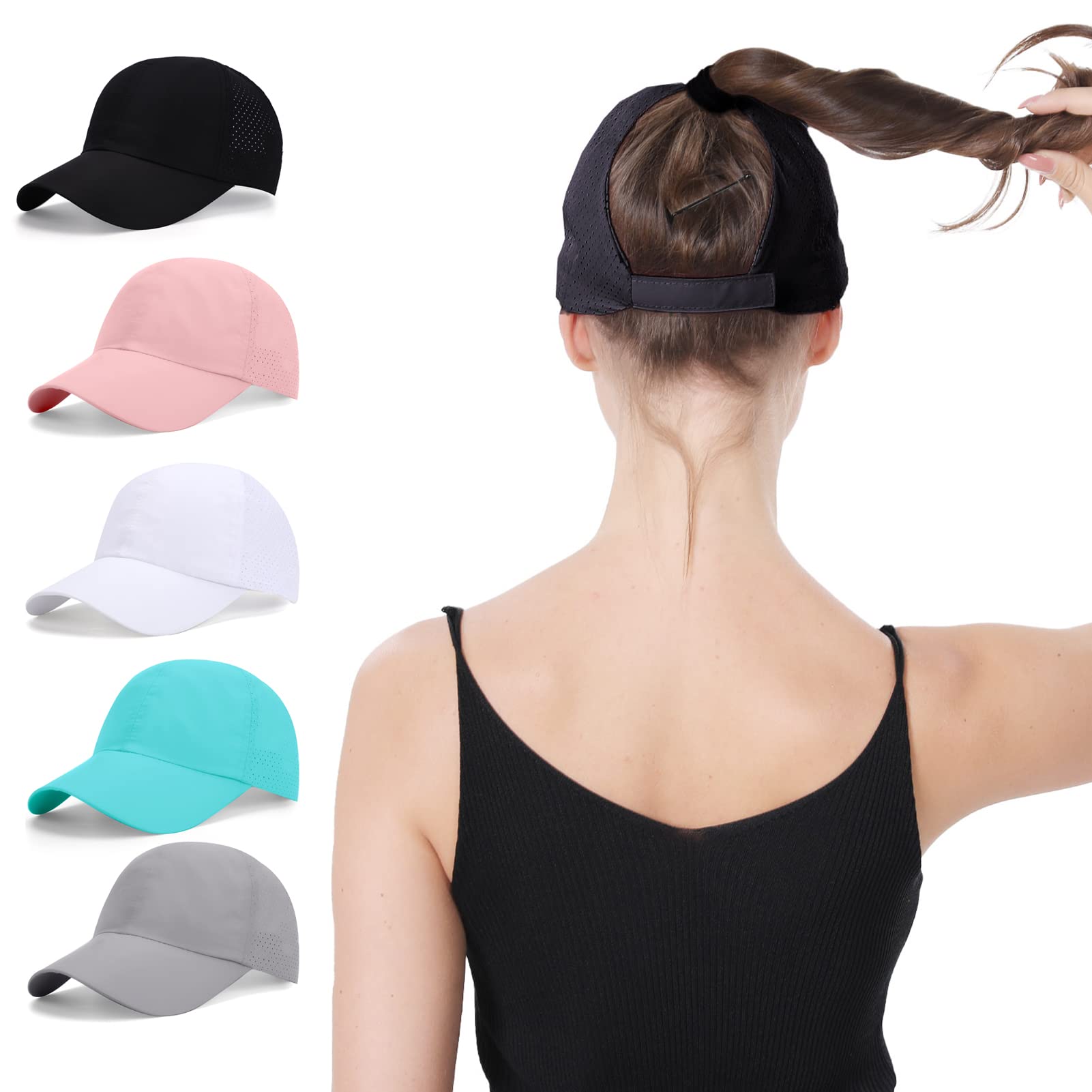 BUTITNOW New Upgraded Women Backless Baseball Cap High Ponytail Snapback Curl Caps Adjustable High Messy Bun Ponycap Black