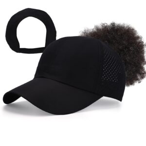 hadm women ponytail backless cap mesh curly hair baseball cap adjustable running hats trucker hat quick drying hat black