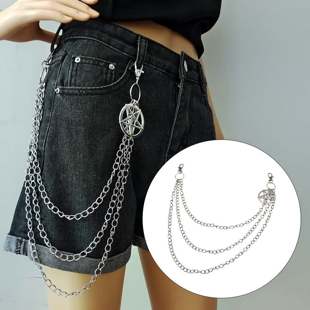 Punk Pants Chain, Pentagram Keychains for Men Women Jean Trouser Biker Chains Jewelry Gothic Rock Emo Accessories