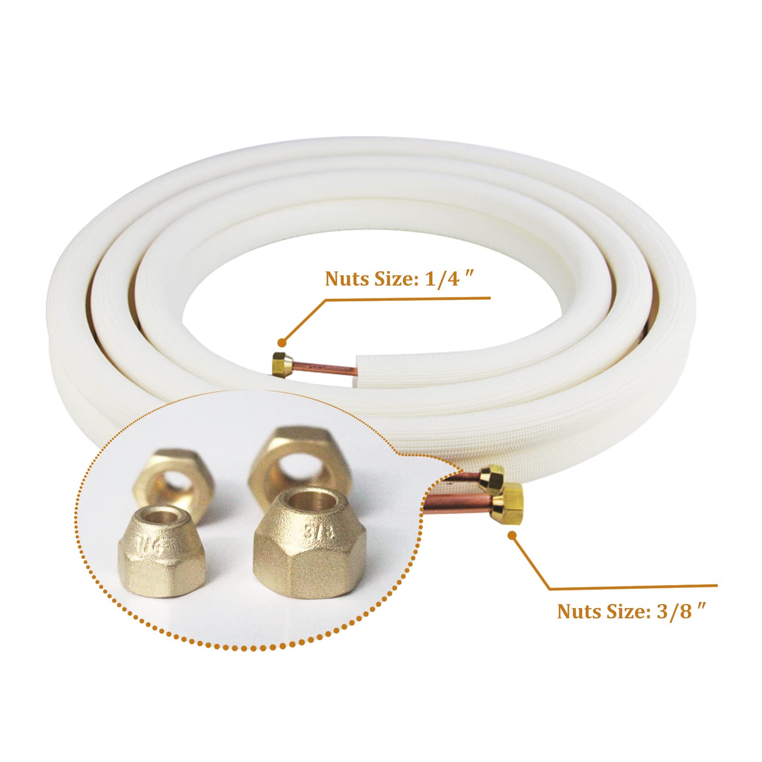 TADERUILY 33 Ft Mini Split Line Set,Air Conditioning Copper Tubing Pipe Extension,1/4" & 3/8" 3/8" PE Thickened for AC and Heating Equipment Insulated with Nuts. (1/4+3/8)