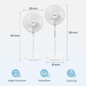 shinic Oscillating Pedestal Fan with Remote Control,3-Speed,Quiet and Powerful,Adjustable Height& Tilt,Auto-off Timer,16-Inch Stand Fan for Home,Bedroom,Living Room,Office,White