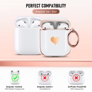 Maxjoy Compatible with Airpods Case,for Airpods 2nd Generation Case Cute Electroplating with Gold Heart Pattern with Lanyard Shockproof Cover for Girls Woman Airpods 2 &1-White