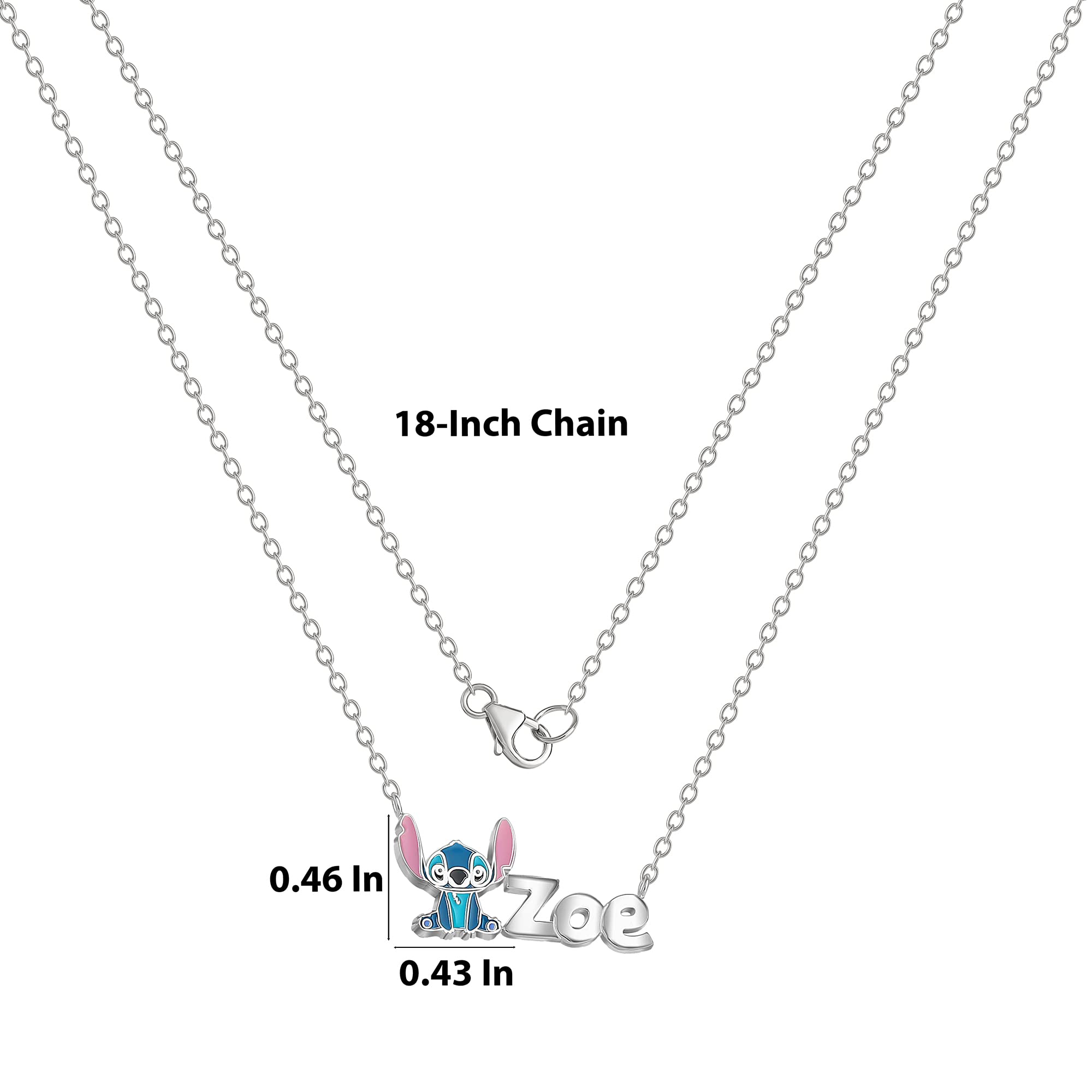 Disney Stitch Nameplate Necklace 18" - 925 Sterling Silver Custom Name Necklace - Official License - Stitch Gifts