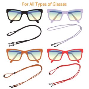 QINGZHE 6Pcs Women Eyeglass Strap Chains Anti-slip Eye Glasses Holder Around Neck Chains Straps Adjustable Leather Lanyards Eyeglass Straps Sport Eye Glasses String Holder Strap for Men Kids