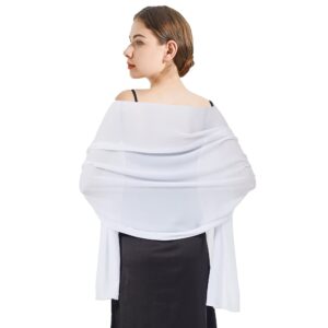 RonFoxi White Chiffon Shawl and Warp, Lightweight Soft Summer Shawls for Evening Dresses(White)