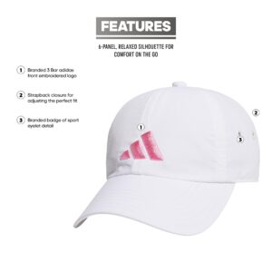 adidas Women's Influencer 3 Relaxed Strapback Adjustable Fit Hat, White/Bliss Pink, One Size