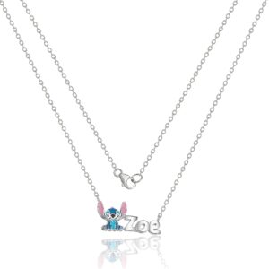 Disney Stitch Nameplate Necklace 18" - 925 Sterling Silver Custom Name Necklace - Official License - Stitch Gifts