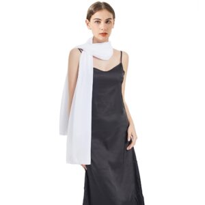 RonFoxi White Chiffon Shawl and Warp, Lightweight Soft Summer Shawls for Evening Dresses(White)