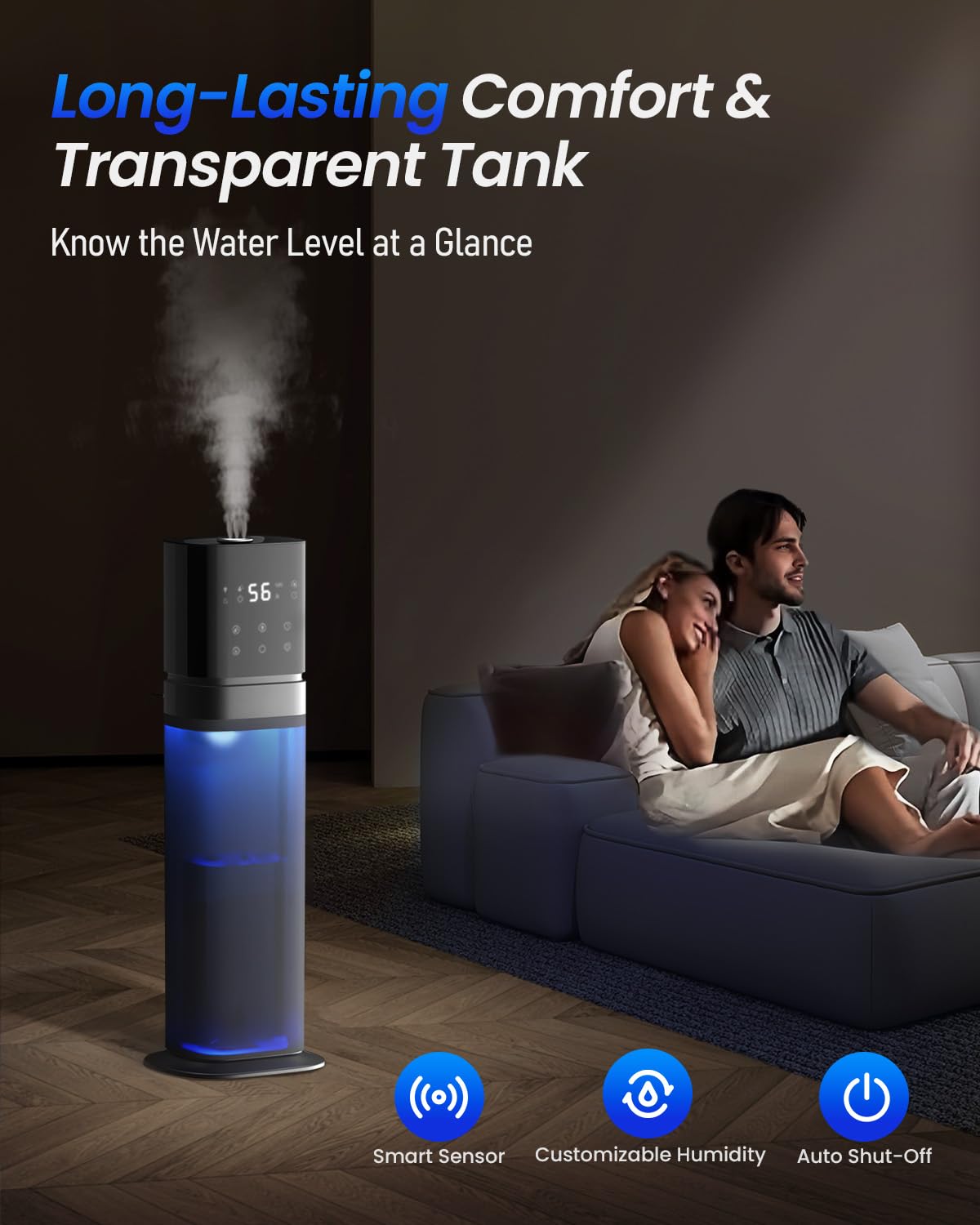 AILINKE Humidifier Large Room Bedroom, Cool Mist Humidifiers for Home Bedroom with Extended Tube, Room Cool Mist Humidifier, School, Office, Warehouse, 2.1Gal/8L